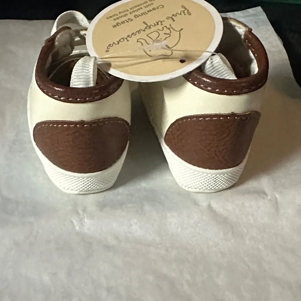First Impressions Cream and Brown Baby Shoes